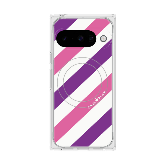 プレミアムスクエアケース with Pixelsnap［ Big Stripe - Purple × Pink ］