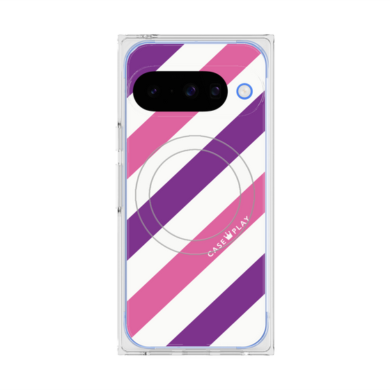 プレミアムスクエアケース with Pixelsnap［ Big Stripe - Purple × Pink ］