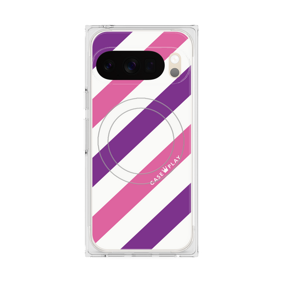 プレミアムスクエアケース with Pixelsnap［ Big Stripe - Purple × Pink ］