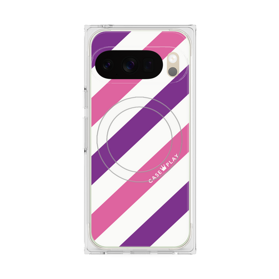 プレミアムスクエアケース with Pixelsnap［ Big Stripe - Purple × Pink ］