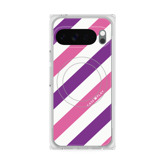 プレミアムスクエアケース with Pixelsnap［ Big Stripe - Purple × Pink ］
