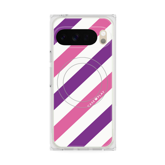プレミアムスクエアケース with Pixelsnap［ Big Stripe - Purple × Pink ］