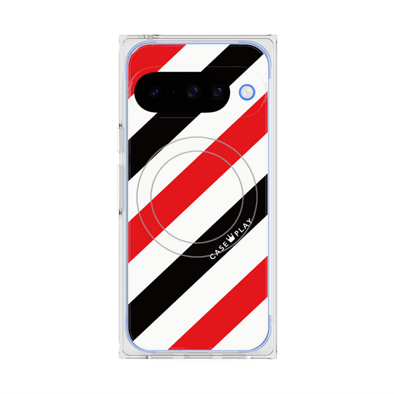 プレミアムスクエアケース with Pixelsnap［ Big Stripe - Red × Black ］