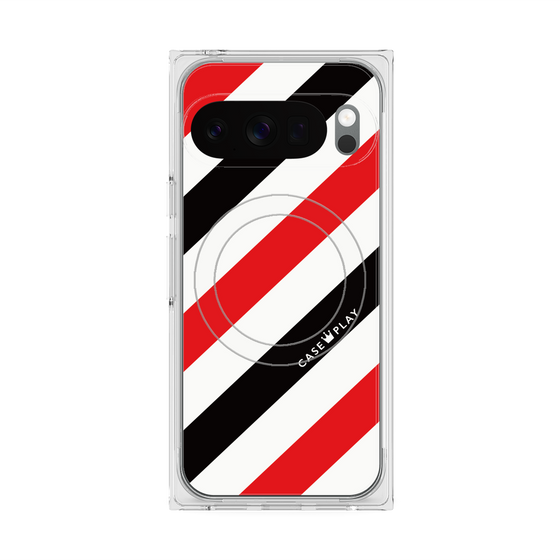 プレミアムスクエアケース with Pixelsnap［ Big Stripe - Red × Black ］