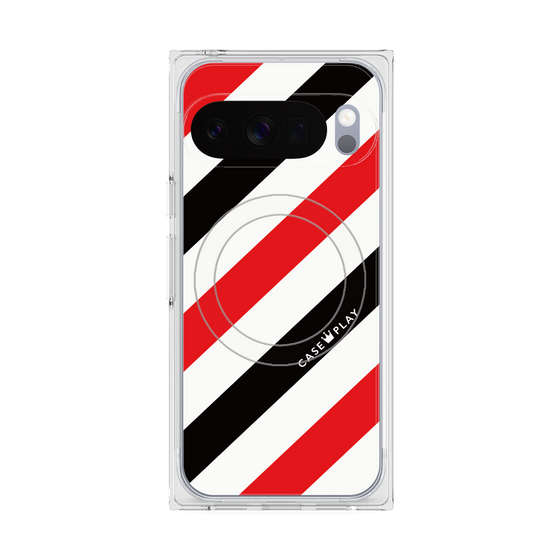 プレミアムスクエアケース with Pixelsnap［ Big Stripe - Red × Black ］