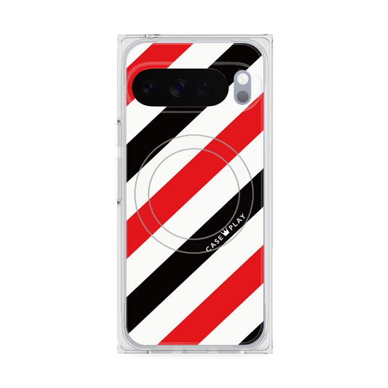 プレミアムスクエアケース with Pixelsnap［ Big Stripe - Red × Black ］
