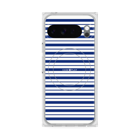 プレミアムスクエアケース with Pixelsnap［ Small Border - Navy ］