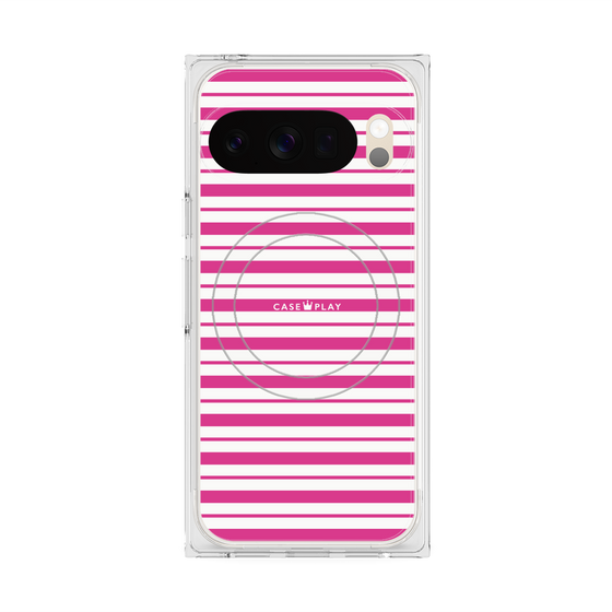 プレミアムスクエアケース with Pixelsnap［ Small Border - Pink ］
