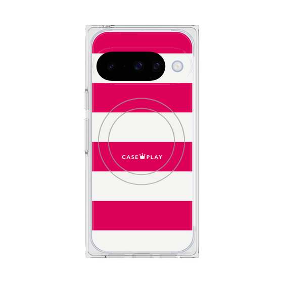 プレミアムスクエアケース with Pixelsnap［ Big Border - Pink ］