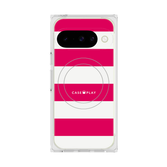 プレミアムスクエアケース with Pixelsnap［ Big Border - Pink ］