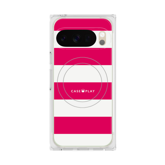 プレミアムスクエアケース with Pixelsnap［ Big Border - Pink ］