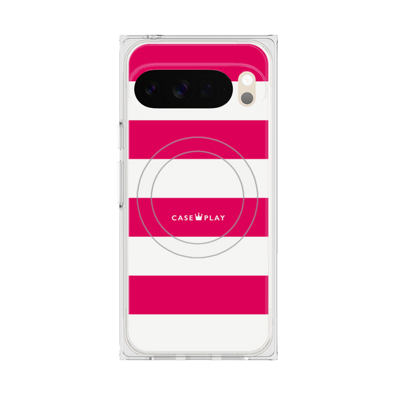 プレミアムスクエアケース with Pixelsnap［ Big Border - Pink ］
