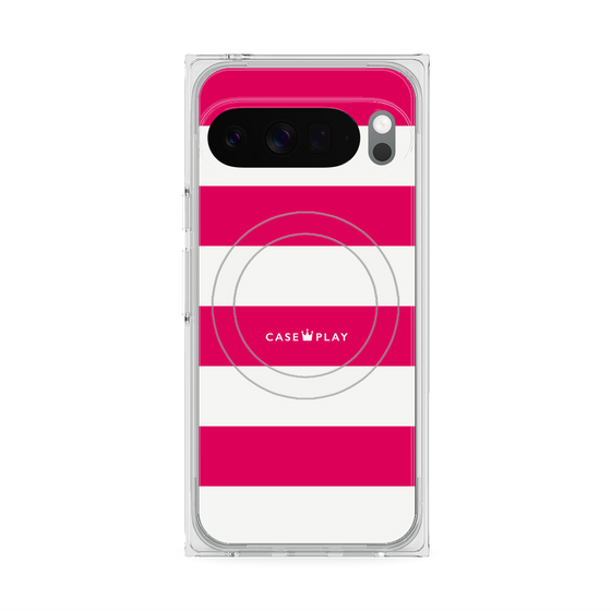 プレミアムスクエアケース with Pixelsnap［ Big Border - Pink ］