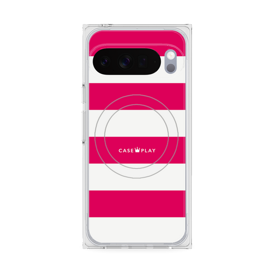 プレミアムスクエアケース with Pixelsnap［ Big Border - Pink ］