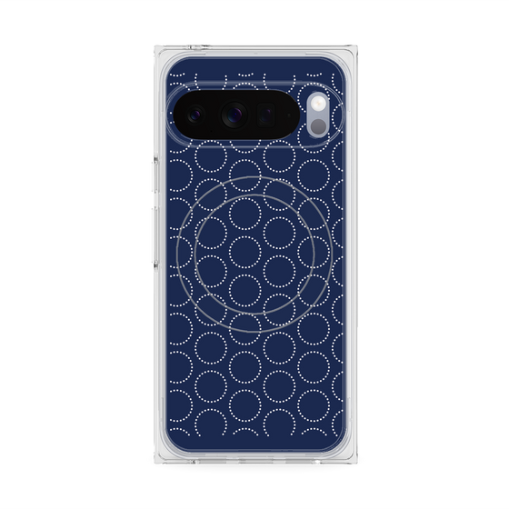 プレミアムスクエアケース with Pixelsnap［ Dot Circle - Navy ］