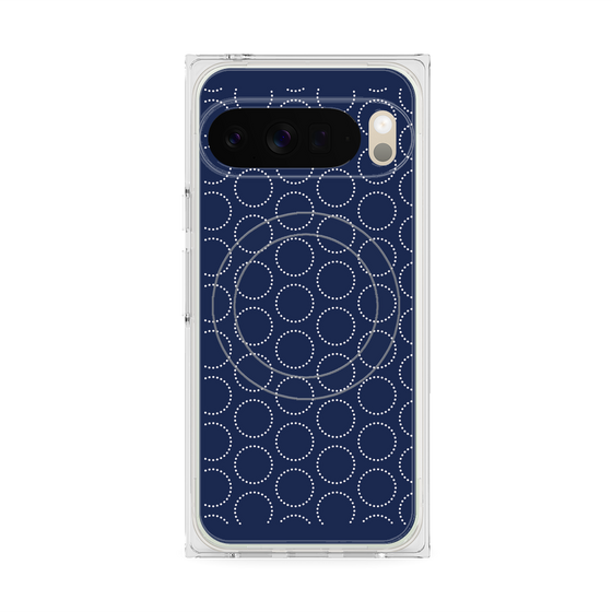 プレミアムスクエアケース with Pixelsnap［ Dot Circle - Navy ］
