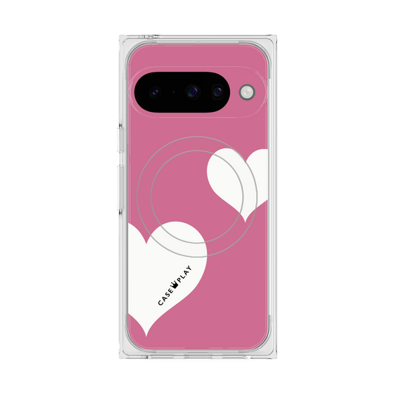 プレミアムスクエアケース with Pixelsnap［ Two Hearts - Pink ］