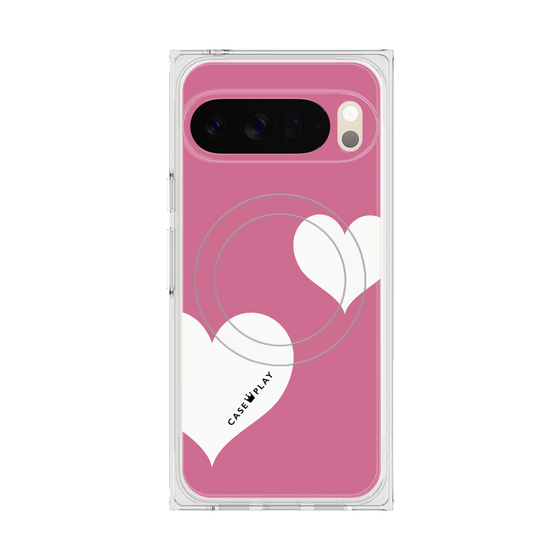 プレミアムスクエアケース with Pixelsnap［ Two Hearts - Pink ］