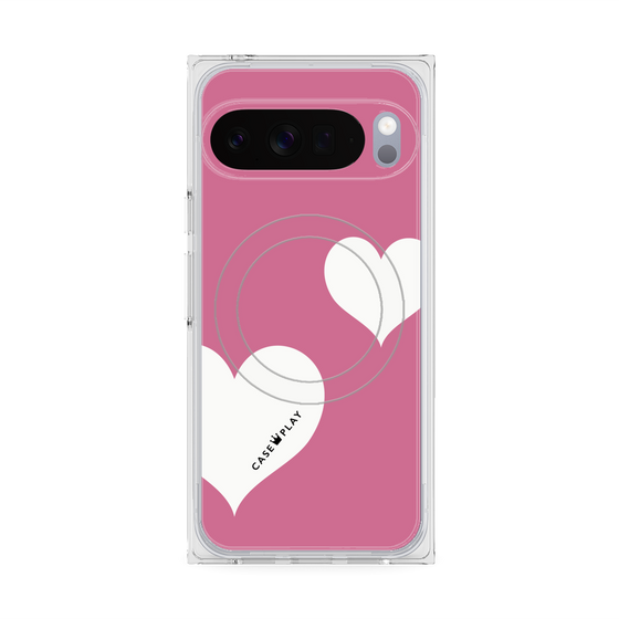 プレミアムスクエアケース with Pixelsnap［ Two Hearts - Pink ］