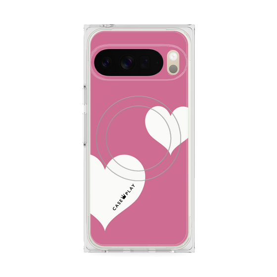 プレミアムスクエアケース with Pixelsnap［ Two Hearts - Pink ］