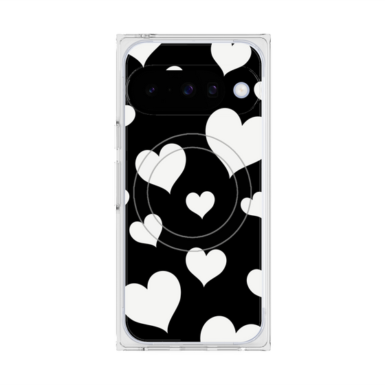 プレミアムスクエアケース with Pixelsnap［ Dot Hearts - Black ］