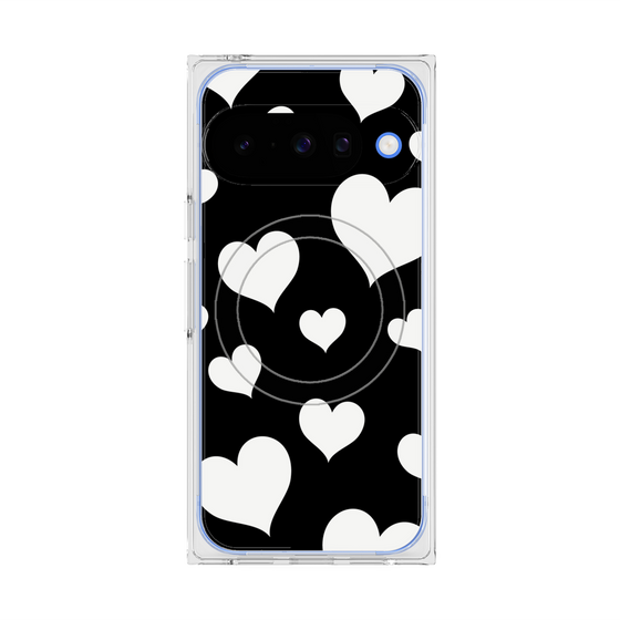 プレミアムスクエアケース with Pixelsnap［ Dot Hearts - Black ］
