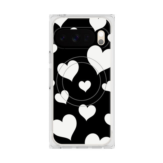 プレミアムスクエアケース with Pixelsnap［ Dot Hearts - Black ］
