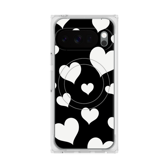 プレミアムスクエアケース with Pixelsnap［ Dot Hearts - Black ］