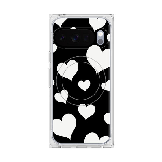 プレミアムスクエアケース with Pixelsnap［ Dot Hearts - Black ］