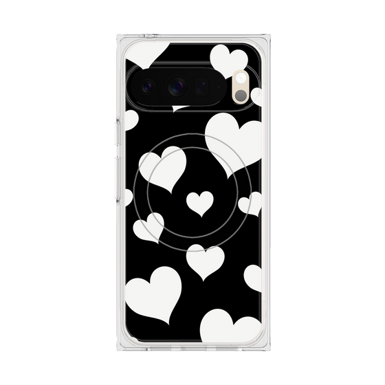 プレミアムスクエアケース with Pixelsnap［ Dot Hearts - Black ］