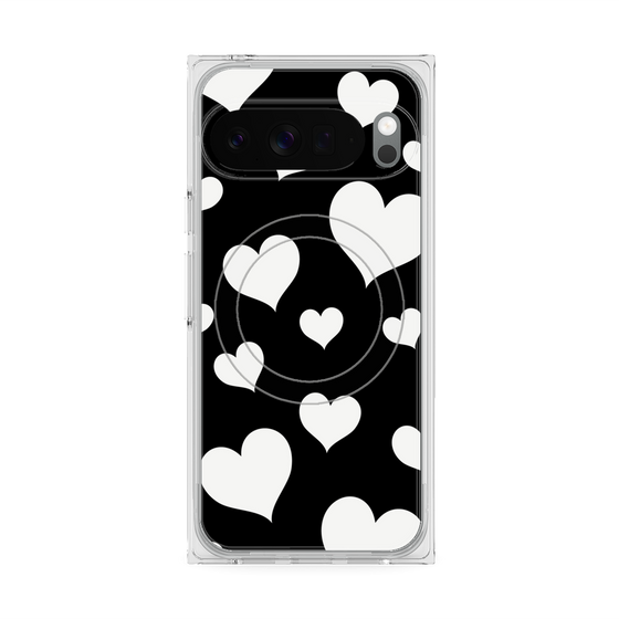 プレミアムスクエアケース with Pixelsnap［ Dot Hearts - Black ］