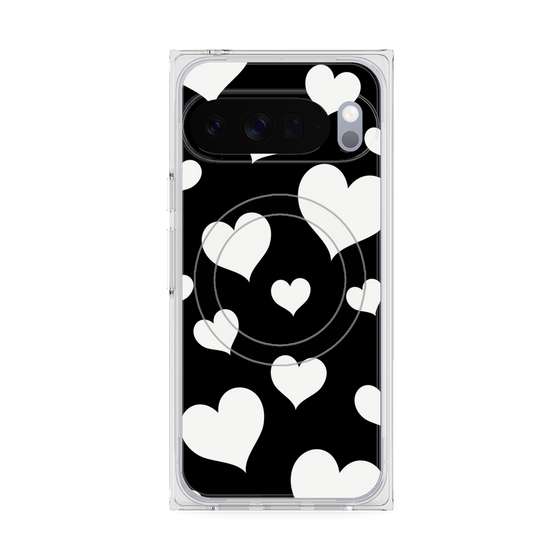 プレミアムスクエアケース with Pixelsnap［ Dot Hearts - Black ］