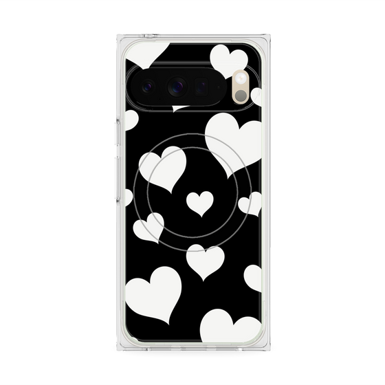 プレミアムスクエアケース with Pixelsnap［ Dot Hearts - Black ］