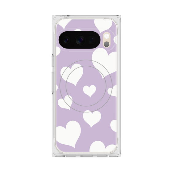 プレミアムスクエアケース with Pixelsnap［ Dot Hearts - Purple ］