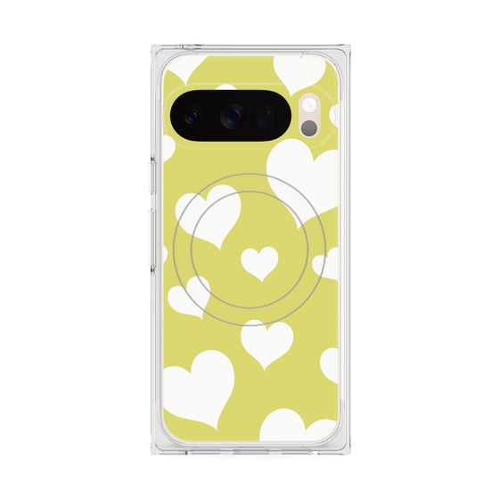 プレミアムスクエアケース with Pixelsnap［ Dot Hearts - Yellow ］