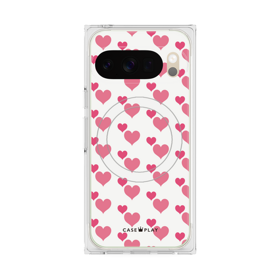 プレミアムスクエアケース with Pixelsnap［ Stripe Hearts - Pink ］