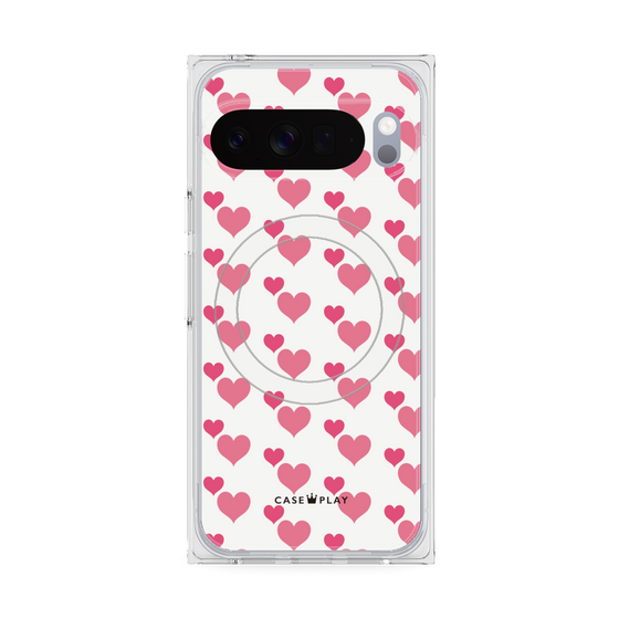 プレミアムスクエアケース with Pixelsnap［ Stripe Hearts - Pink ］