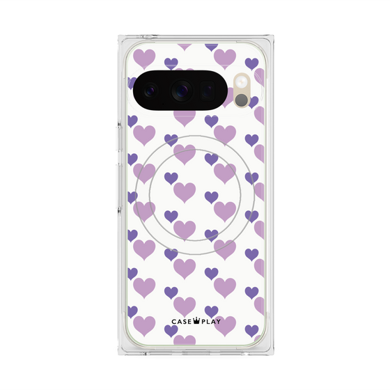プレミアムスクエアケース with Pixelsnap［ Stripe Hearts - Purple ］