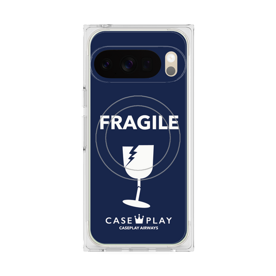 プレミアムスクエアケース with Pixelsnap［ FRAGILE - Navy ］