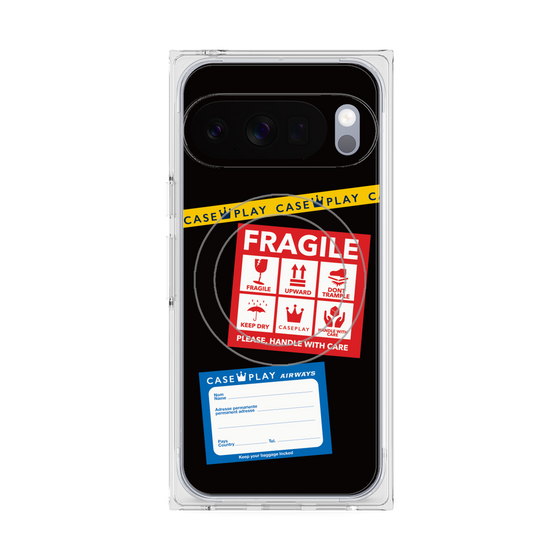 プレミアムスクエアケース with Pixelsnap［ FRAGILE Stickers - Black ］