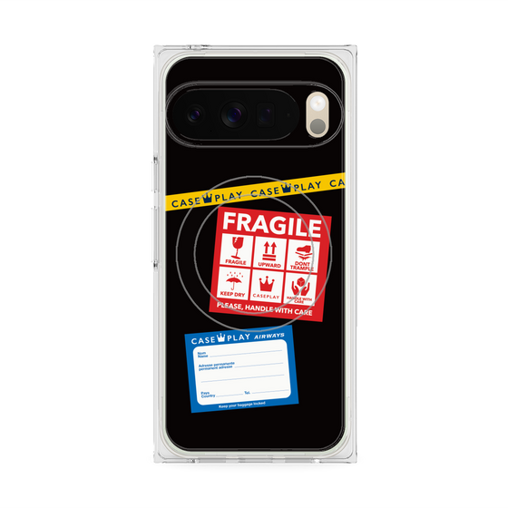 プレミアムスクエアケース with Pixelsnap［ FRAGILE Stickers - Black ］