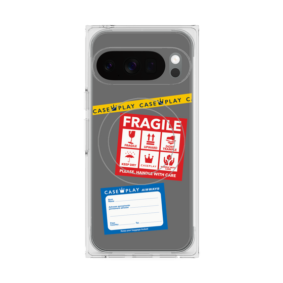 プレミアムスクエアケース with Pixelsnap［ FRAGILE Stickers - Gray ］