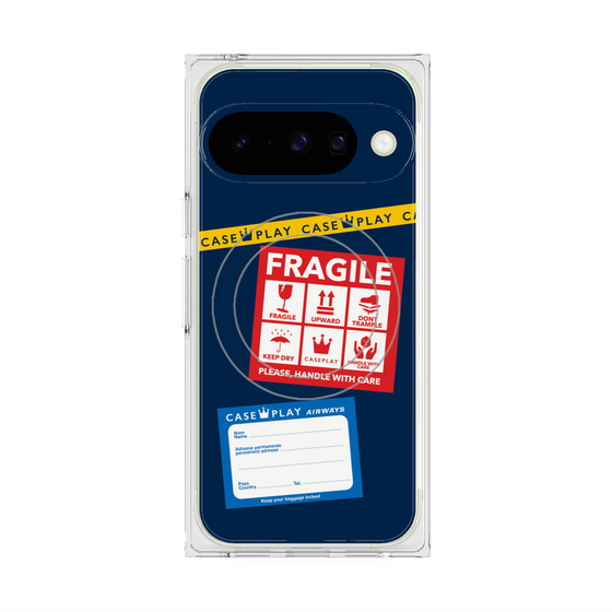 プレミアムスクエアケース with Pixelsnap［ FRAGILE Stickers - Navy ］