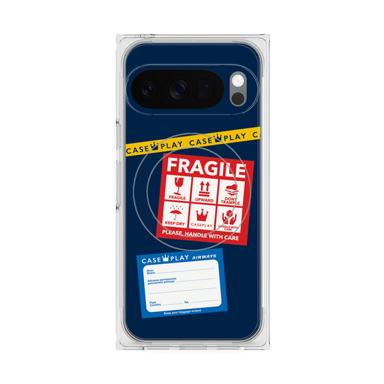 プレミアムスクエアケース with Pixelsnap［ FRAGILE Stickers - Navy ］
