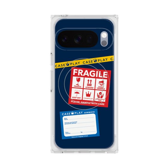 プレミアムスクエアケース with Pixelsnap［ FRAGILE Stickers - Navy ］