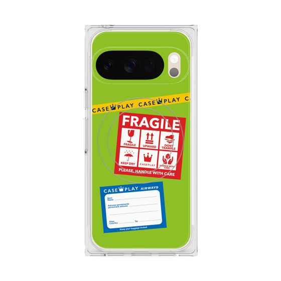 プレミアムスクエアケース with Pixelsnap［ FRAGILE Stickers - Green ］