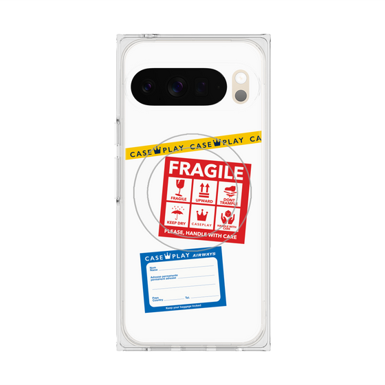 プレミアムスクエアケース with Pixelsnap［ FRAGILE Stickers - White ］