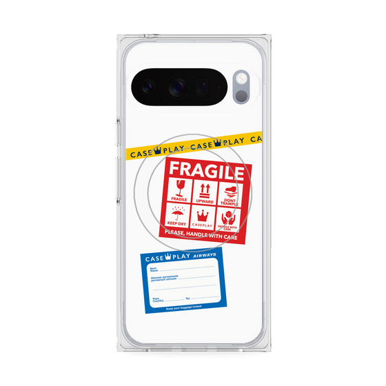 プレミアムスクエアケース with Pixelsnap［ FRAGILE Stickers - White ］