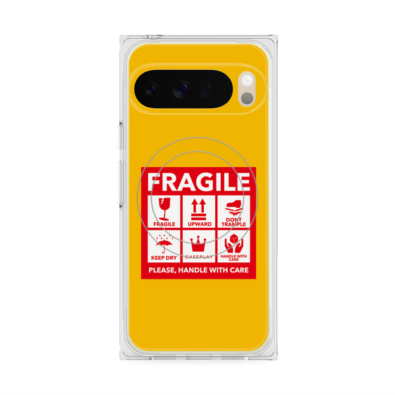 プレミアムスクエアケース with Pixelsnap［ FRAGILE Sticker - Yellow ］