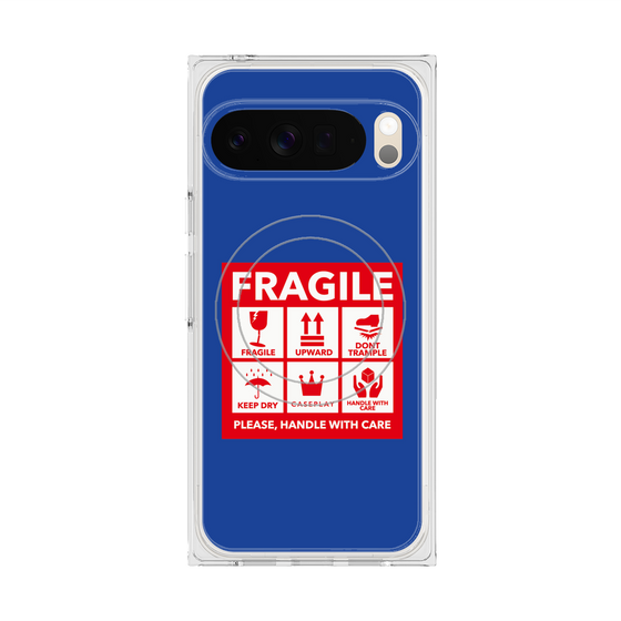 プレミアムスクエアケース with Pixelsnap［ FRAGILE Sticker - Blue ］